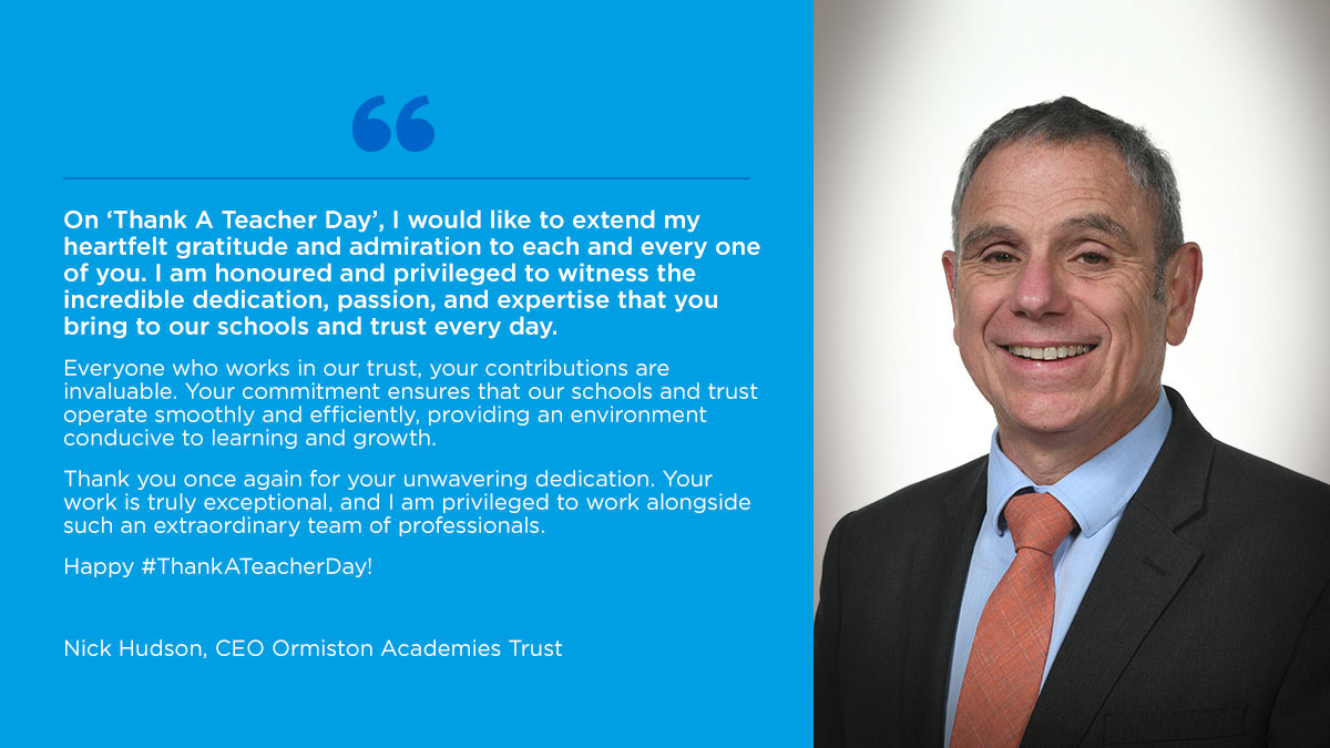 To all of our staff across the #OATfamily from our CEO @NickHudsonOAT... 💙🙏

 #OneOAT #ThankATeacherDay @UKThankATeacher