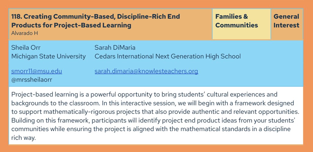 #Todos2023 come talk about community based #PBL #math projects with @mrssheilaorr and I on Thursday! #iteachmath #mtbos #PBLchat @KnowlesTeachers @CedarsSchools @ThinkGlobalPBL