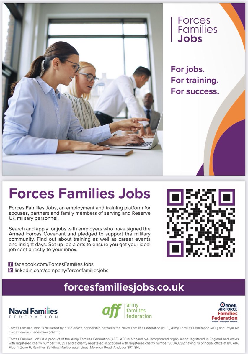 Csayer110's tweet photo. Forces Families Jobs is an employment and training platform for spouses, partners and family members of serving and reserve UK military personnel. 

#civilservice #civilservicemod #civilservicerecruitment #recruitment #jobs #jobsearch #defencemedicalservices #dmswhittington https://t.co/En5uAWpuSY