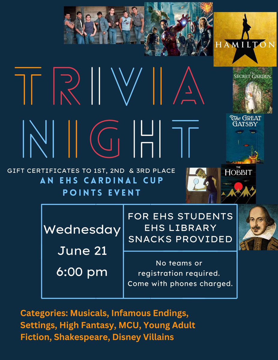 If you don’t have any plans tonight check out this Trivia Night! It’s gonna be a blast, just show up with a charged phone! It even counts for cardinal cup points!! We hope to see you at 6!