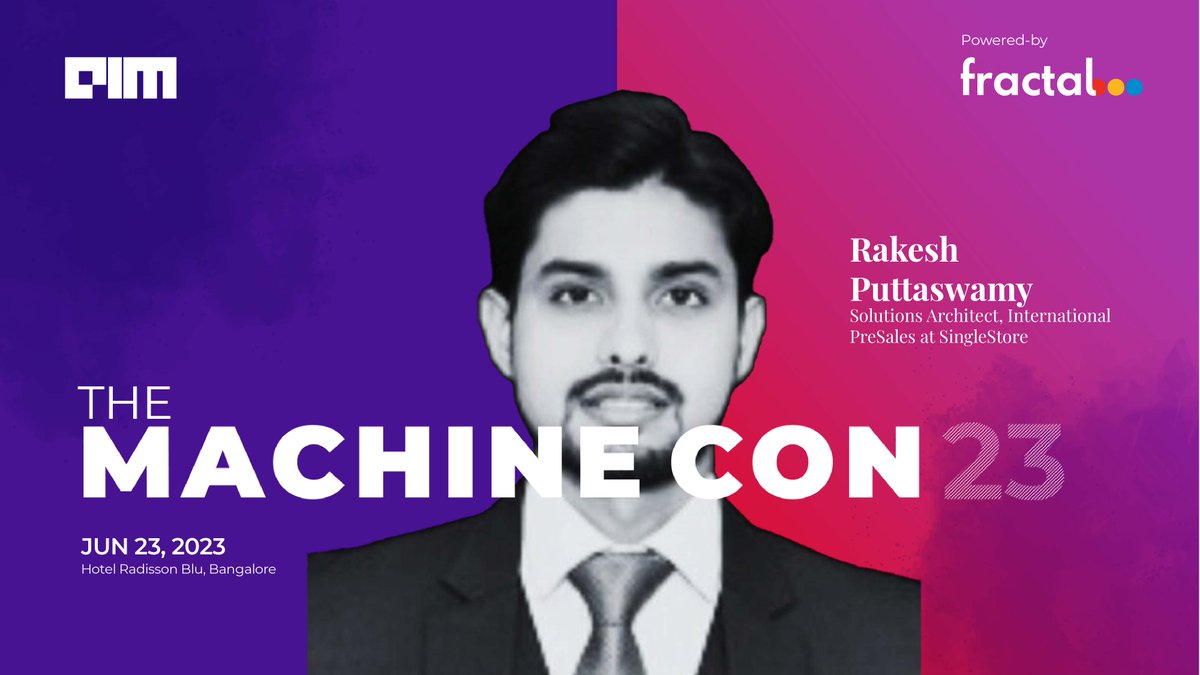SingleStoreDB's tweet image. 🗓️ Mark your calendar! Super excited to share with you that Rakesh Puttaswamy, Sr. Solutions Architect at SingleStore will be at #MachineCon23 for an engaging session on June 23rd in Bangalore, India. 

More details 👉 bit.ly/3pieCk8

#SingleStore #AI #MachineLearning