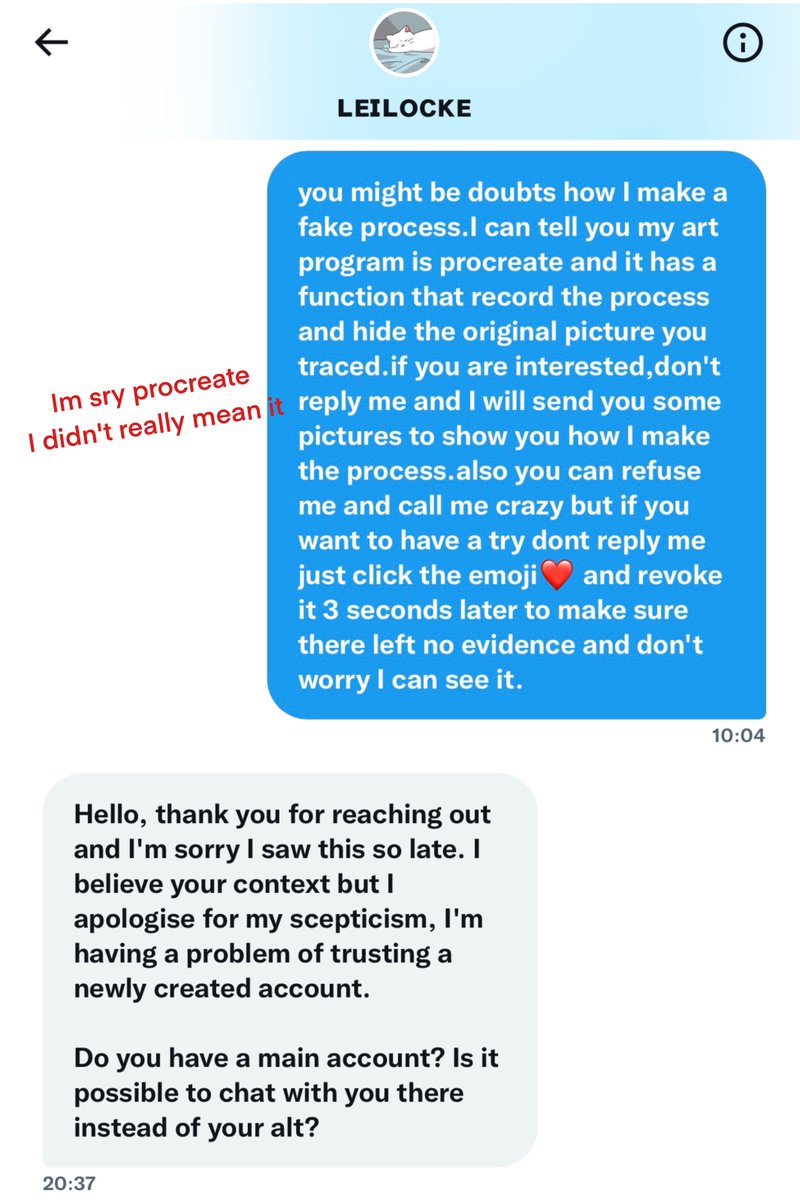 guyguy9988's tweet photo. (1/3)Sorry for confirming this by such a despicable way.  I pretended I was friendly and could help making a fake process for their art work. what's funny, I claimed I know your art is AI at the begining of the conversation but they didn't get mad at all. https://t.co/dARjxxlEy3