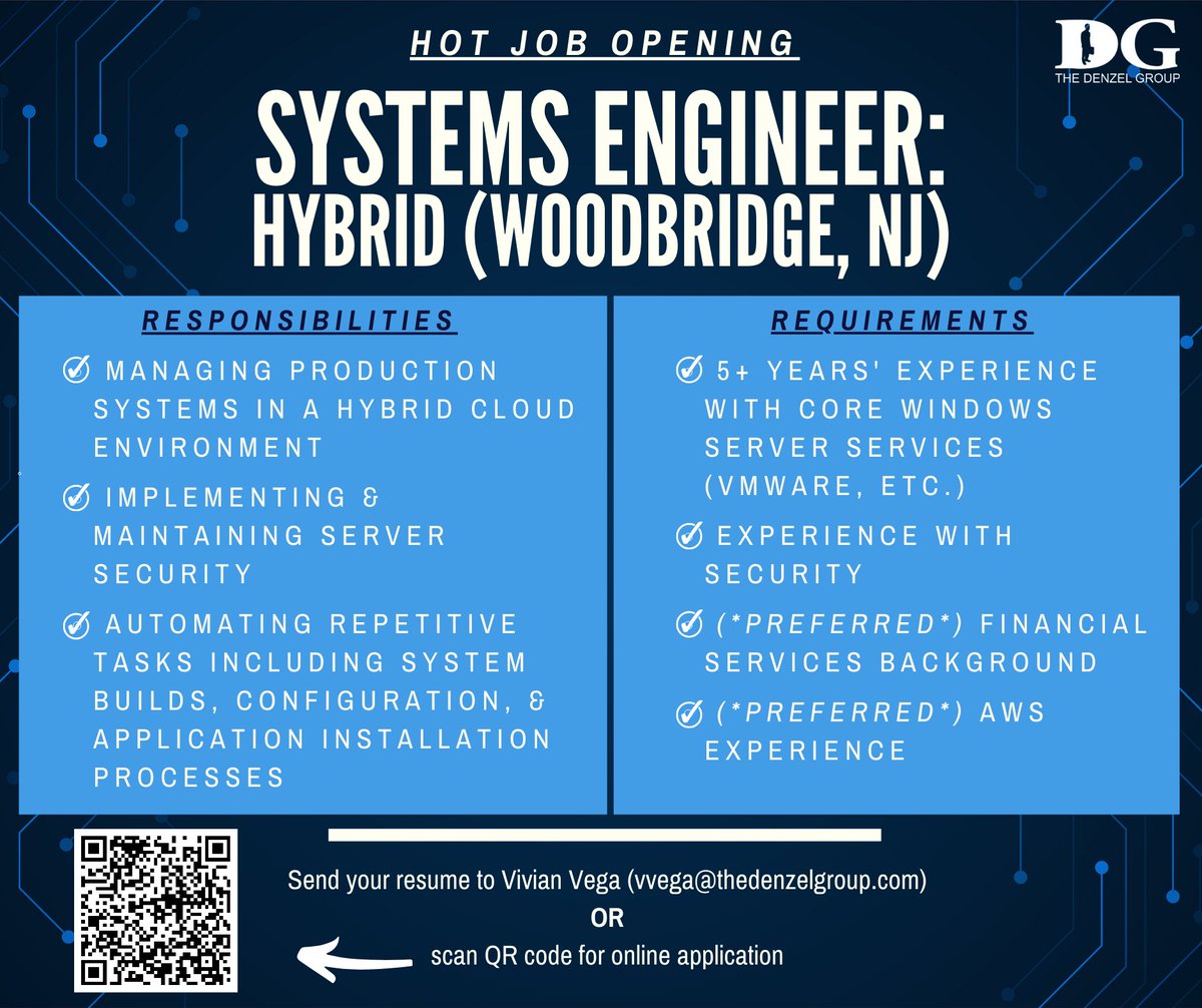 System Engineers in the Garden State... this one's for you! 👇

This hybrid opportunity has amazing perks, see more here:
thedenzelgroup.com/job/c29dac71-9…

#hybridwork #systemengineer #systemengineerjobs #newjerseytech #NJjobs #ITrecruiting #worklifebalance #TheDenzelGroup