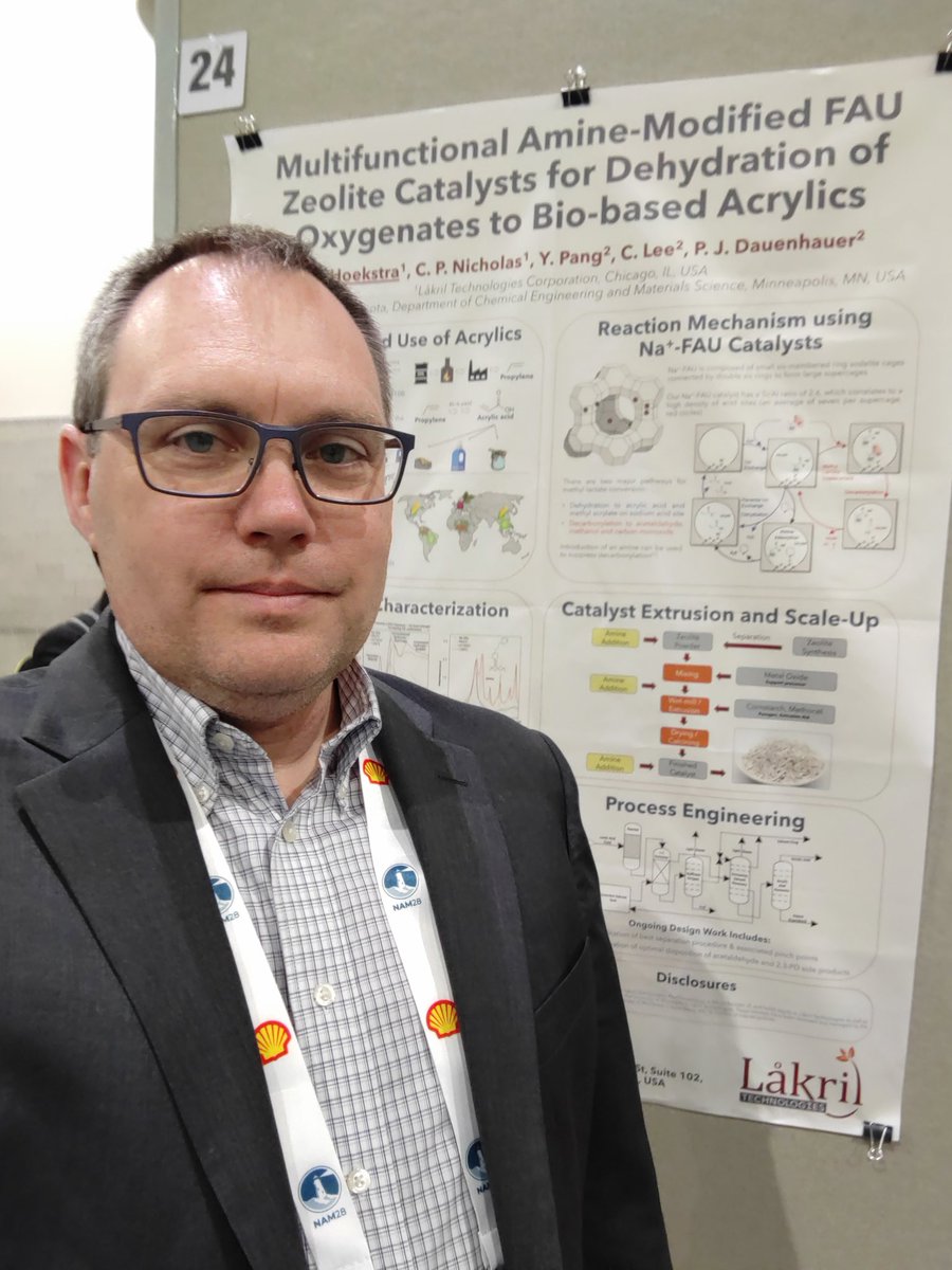 The @LakrilTech poster on #Zeolite #Catalysts for Bio-based Acrylics is hung with care at position #24 for the evening session at #NAM28.