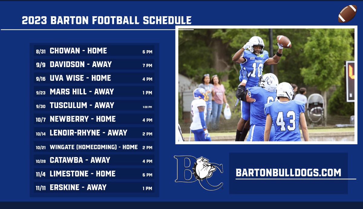 barton_fb's tweet image. Here it is!!! The official 2023 Barton Football Schedule!! #BeUncommon