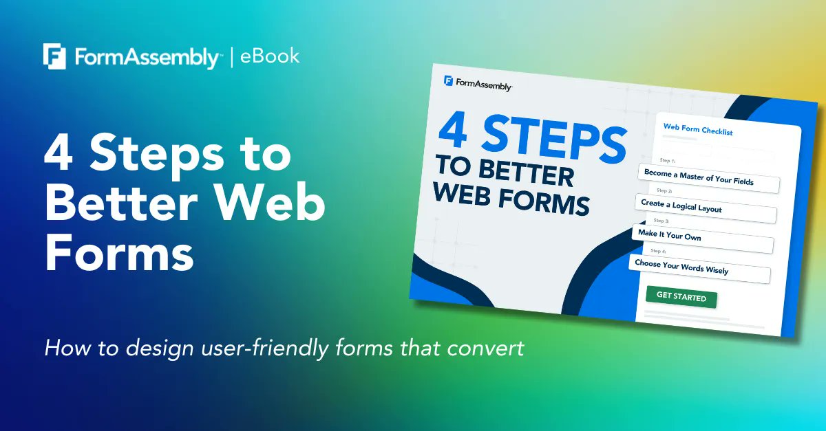 FormAssembly's tweet image. Forms not getting submissions? Learn how to design branded web forms that boost engagement and response rates.
Download the eBook: buff.ly/43JAjrK
#webformdesign #ebook
