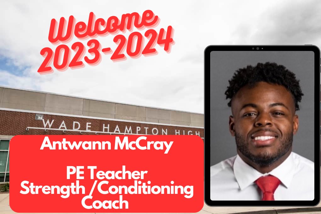 WadeHampton_HS's tweet photo. Help us welcome Mr. Antwan McCray to our PE Department.

“As a 2016 WHHS grad, I’m excited to be back at home. This place gave so much to me &amp; has always had a special place in my heart. I’m excited to take our PE Dept &amp; athletics to new levels through strength/conditioning.” https://t.co/oiaOS8XVFr