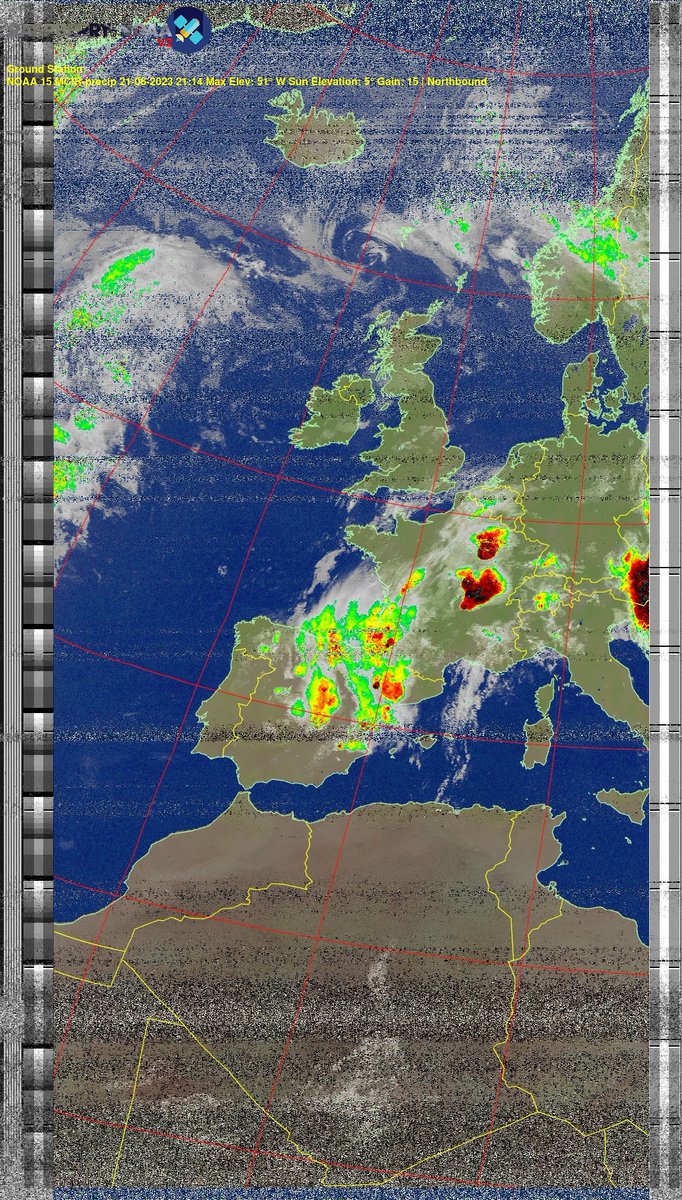 DELESTRENicola2's tweet photo. π«π· NOAA 15 21-06-2023 20:58 Max Elev: 51Β° W Sun Elevation: 5Β° Gain: 15 | Northbound
#NOAA #NOAA15 #NOAA18 #NOAA19 #MeteorM2 #weather #weathersats #APT #LRPT #wxtoimg #MeteorDemod #rtlsdr #gpredict #raspberrypi #france #ISS https://t.co/VRxVmqHKcI