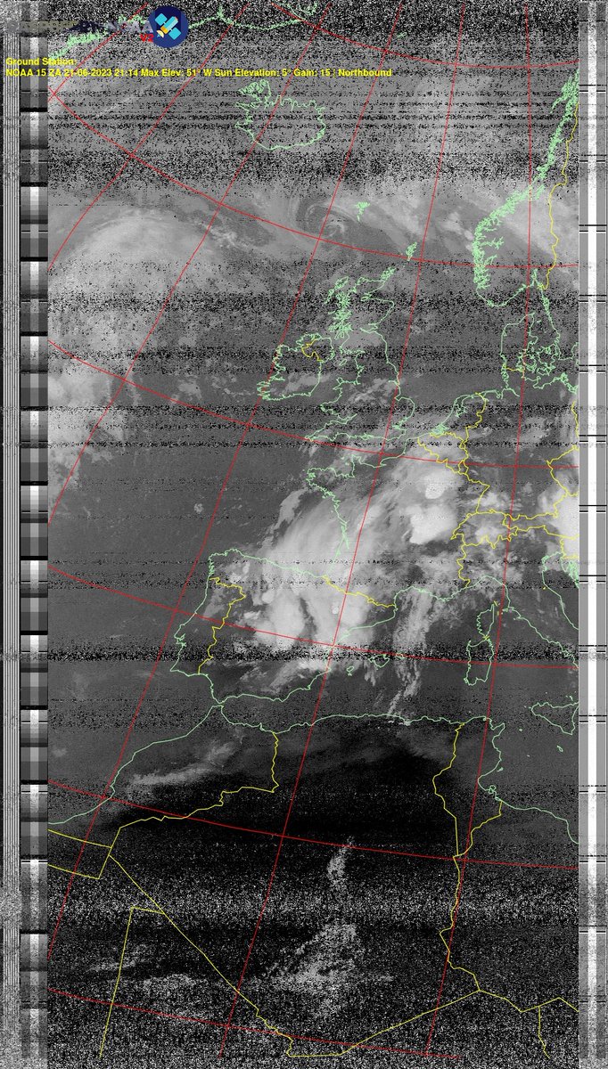 DELESTRENicola2's tweet photo. π«π· NOAA 15 21-06-2023 20:58 Max Elev: 51Β° W Sun Elevation: 5Β° Gain: 15 | Northbound
#NOAA #NOAA15 #NOAA18 #NOAA19 #MeteorM2 #weather #weathersats #APT #LRPT #wxtoimg #MeteorDemod #rtlsdr #gpredict #raspberrypi #france #ISS https://t.co/VRxVmqHKcI