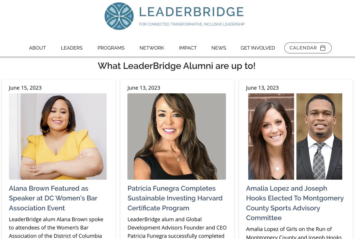 What are #LeaderBridgeDC alums up to? They are sharing their expertise, being nationally recognized, and more! 
Visit  leaderbridgedc.org/alumni-updates to read about #DMV #NonprofitLeaders including @fpdolan, @YazzieSpeaks, @alanadcgirl, @Amalia_Lopez3, & @patyfunegra
