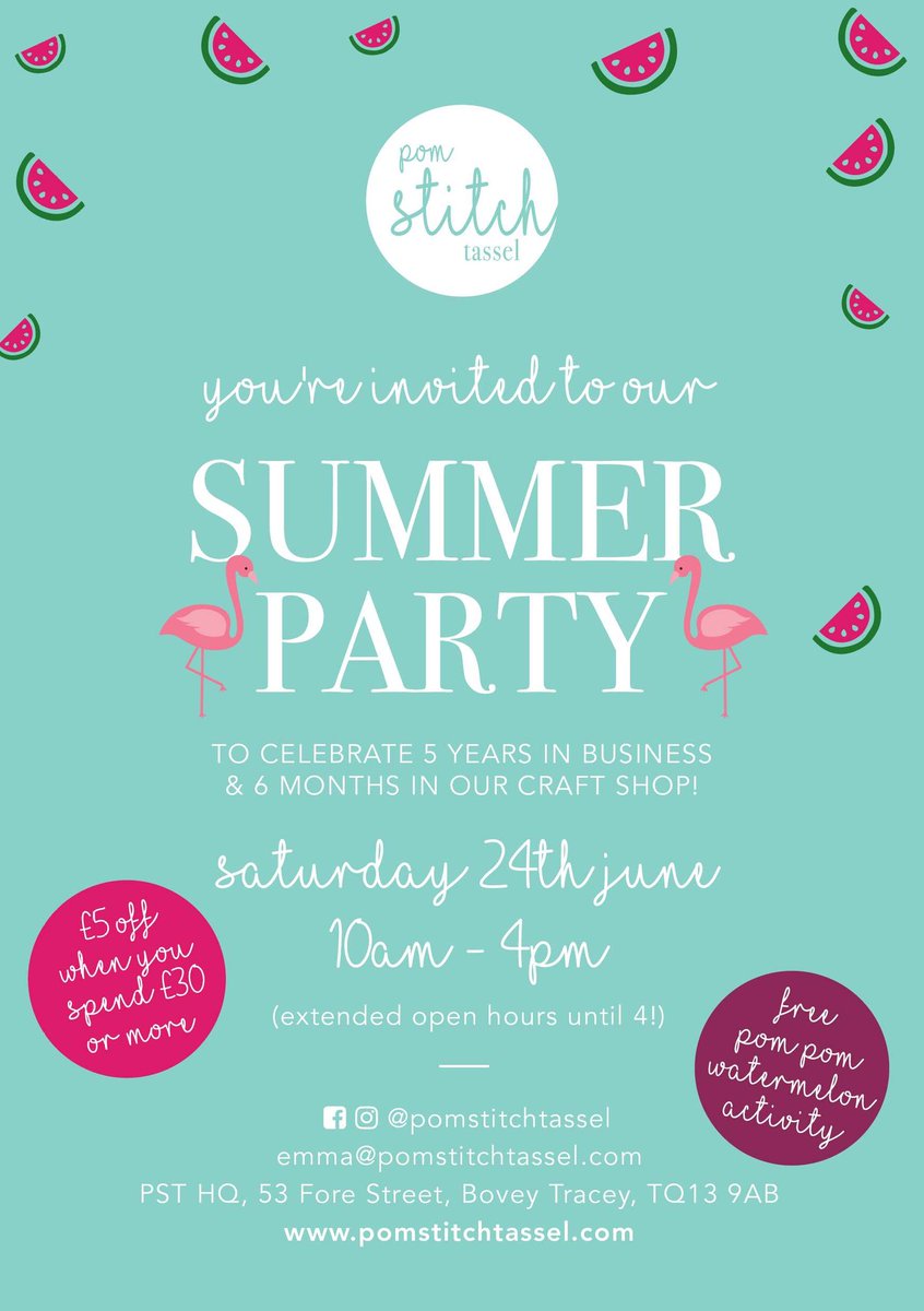devonherald's tweet photo. If you're in Bovey Tracey, pop into Pom Stitch Tassel this Saturday to celebrate their 5 year birthday. The first 50 guests get a pom pom gift bag!

#whatsonindevon #devon #boveytracey https://t.co/59SxLijnDj