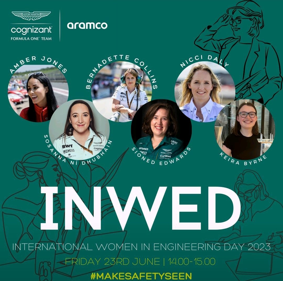 Celebrating International Women in Engineering Day (INWED) 2023 on Friday 23rd June at 14:00 with our live webinar hosted at Aston Martin Aramco Cognizant F1 Team. Reserve a spot using the following link: shorturl.at/jAPY7 #AMF1 #AstonMartinf1 #INWED23 #MakeSafetySeen