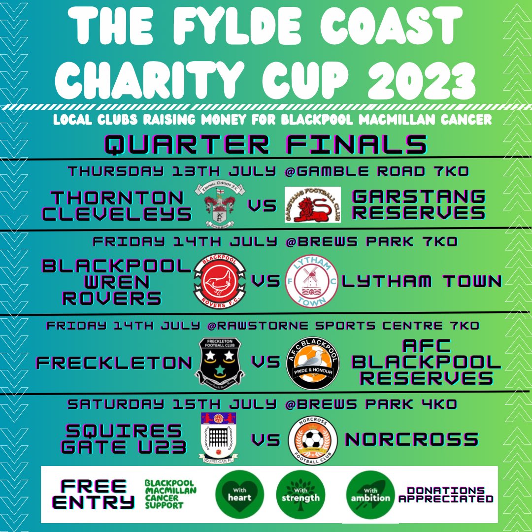 𝐓𝐇𝐄 𝐅𝐘𝐋𝐃𝐄 𝐂𝐎𝐀𝐒𝐓 𝐂𝐇𝐀𝐑𝐈𝐓𝐘 𝐂𝐔𝐏 𝟐𝟎𝟐𝟑 We are excited to announce the inaugural Fylde Coast Charity Cup! The first of an annual competition between local clubs to raise money for a local charity on the fylde coast. 1/6 #fyldecoastcharitycup