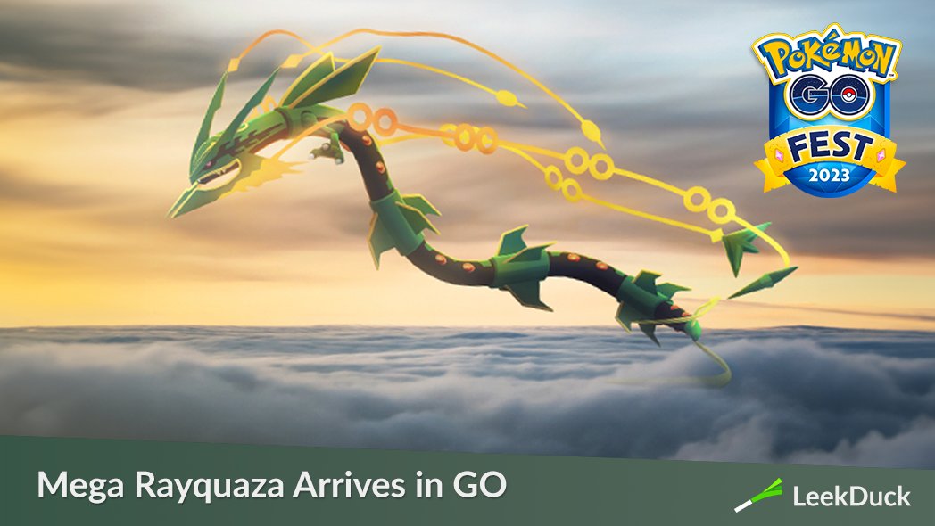 Mega Rayquaza will debut at in-person GO Fest events and then make its worldwide debut during Pokémon GO Fest 2023: Global. 

Rayquaza will need to know the Charged Attack Dragon Ascent in order to Mega Evolve.                              

Full Details: leekduck.com/events/mega-ra…