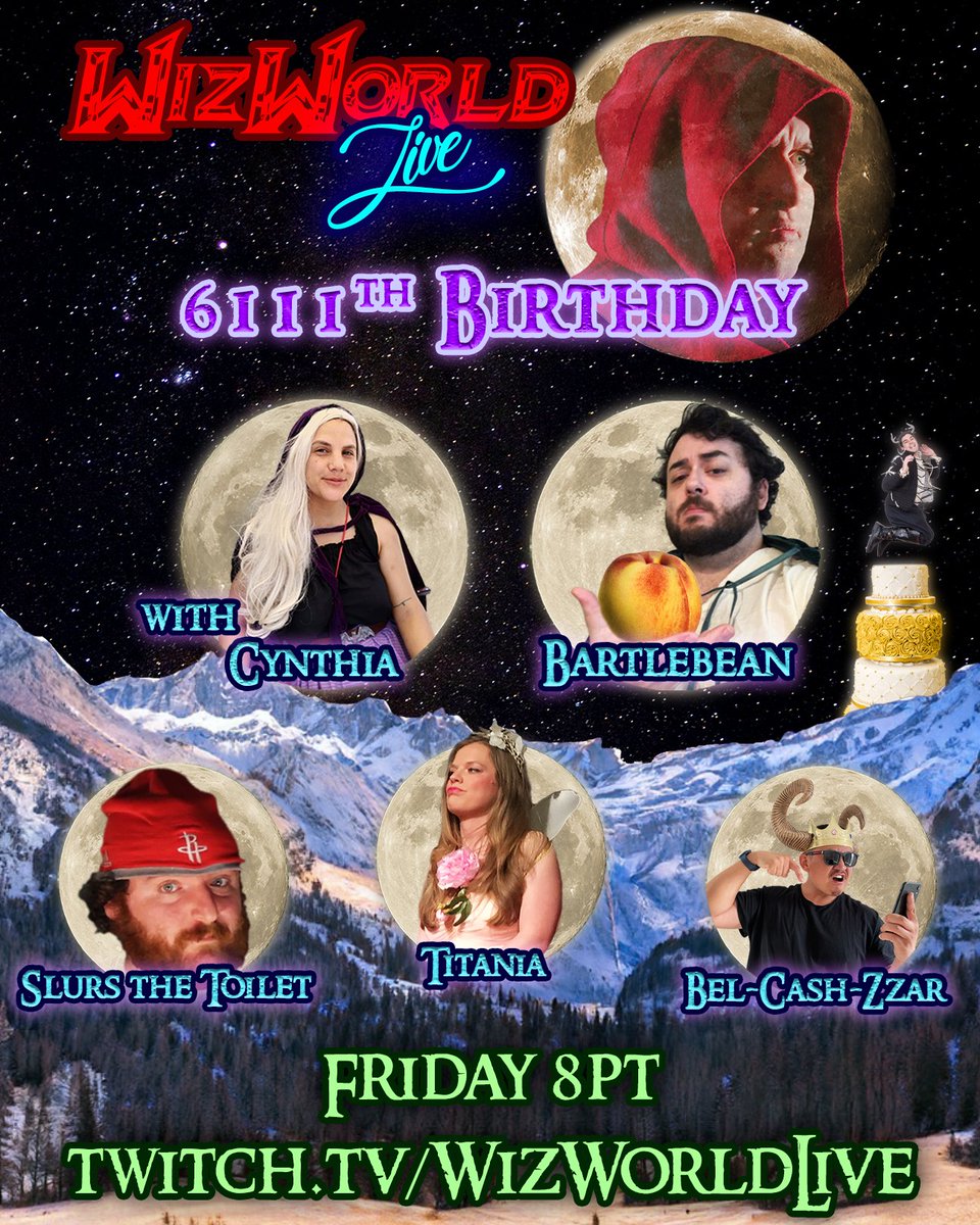 TODAY: #Solstice
TOMORROW: My immortal birthday
FRIDAY: An immortal birthday SPECIAL with the witch Cynthia, hobbit Bartlebean, necromancer Summersbane, &amp; appearances by the goblin Slurs, demon Bel-Cash-Zzar, and faerie Queen Titania!!

COME CELEBRATE 6111 YEARS FRIDAY 8PT🧙‍♂️