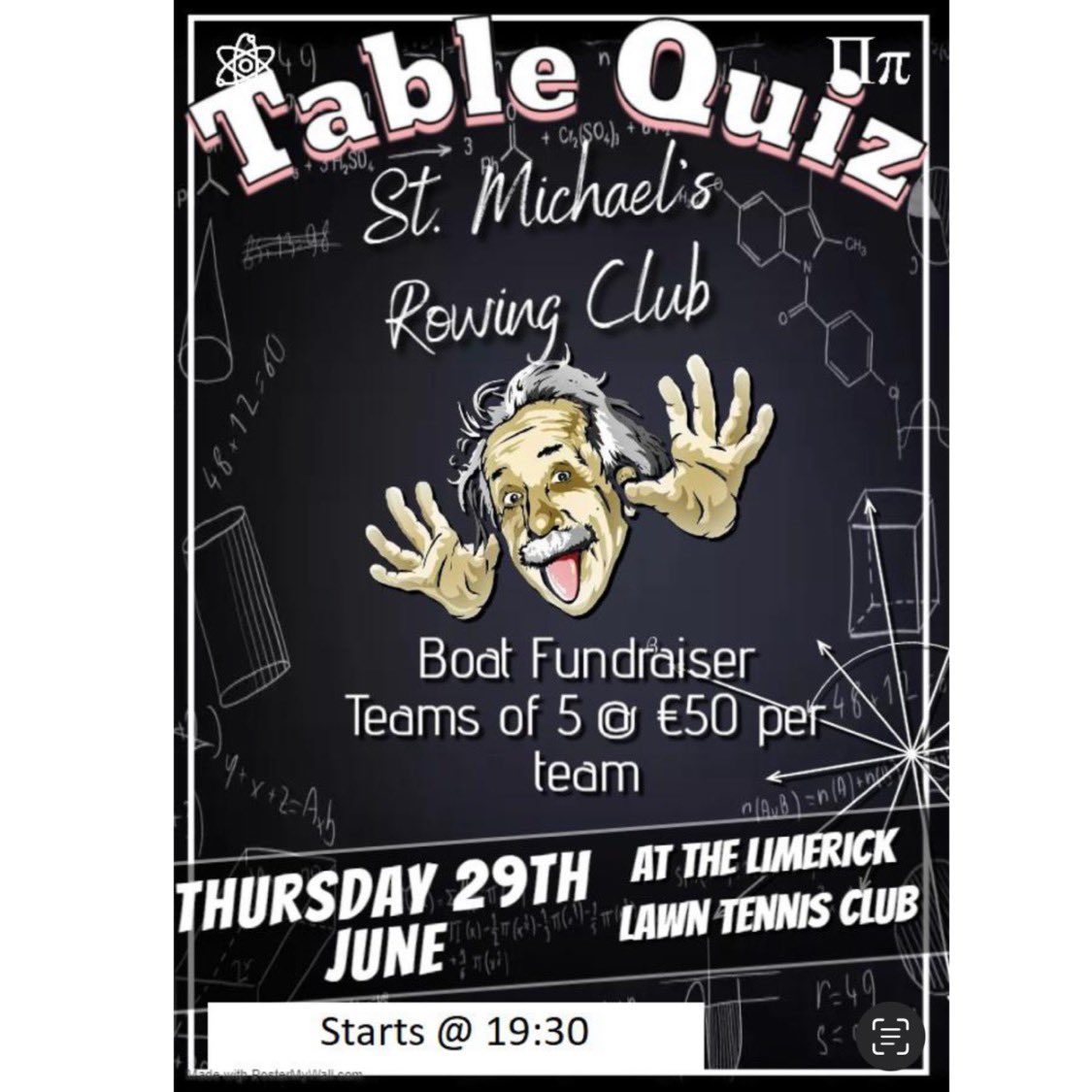 🔵 SMRC TABLE QUIZ 🟡

Next Thursday, join us at Limerick Lawn Tennis Club to to show us what those brains of St. Michaels are like 🧠 

Parents, siblings, supporters, athletes- rally the troops together to win some great prizes and support the club🏆