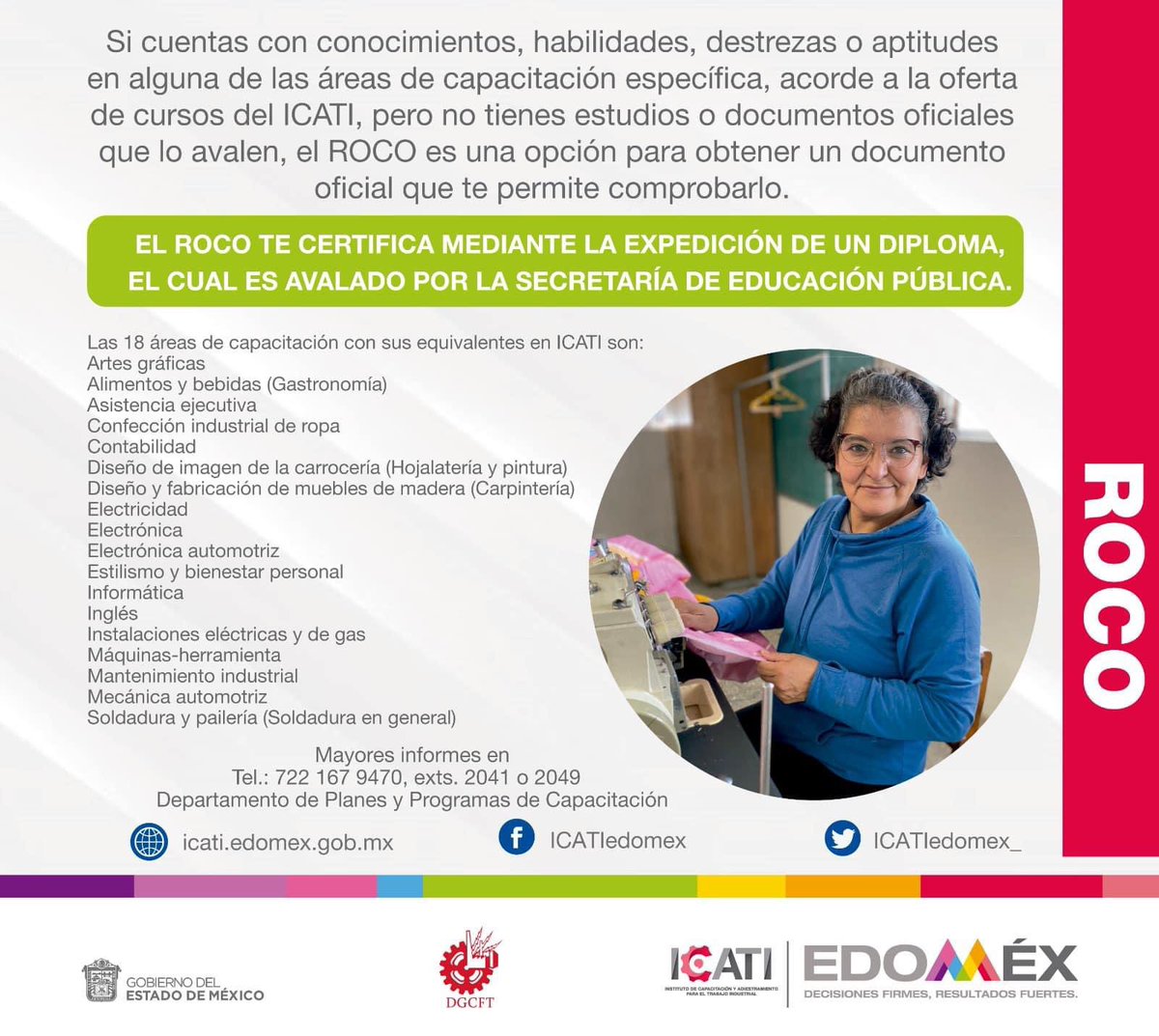 ICATIedomex_'s tweet photo. El Roco te certifica, mediante la expedición de un diploma, el cual es avalado por la Secretaria de Educación Pública. 🔖📑👩🏻‍💻🧑🏽‍💻

Mayores informes en
Tel.: 722 167 9470, exts. 2041 o 2049
Departamento de Planes y Programas de Capacitación. https://t.co/02fycjCftT