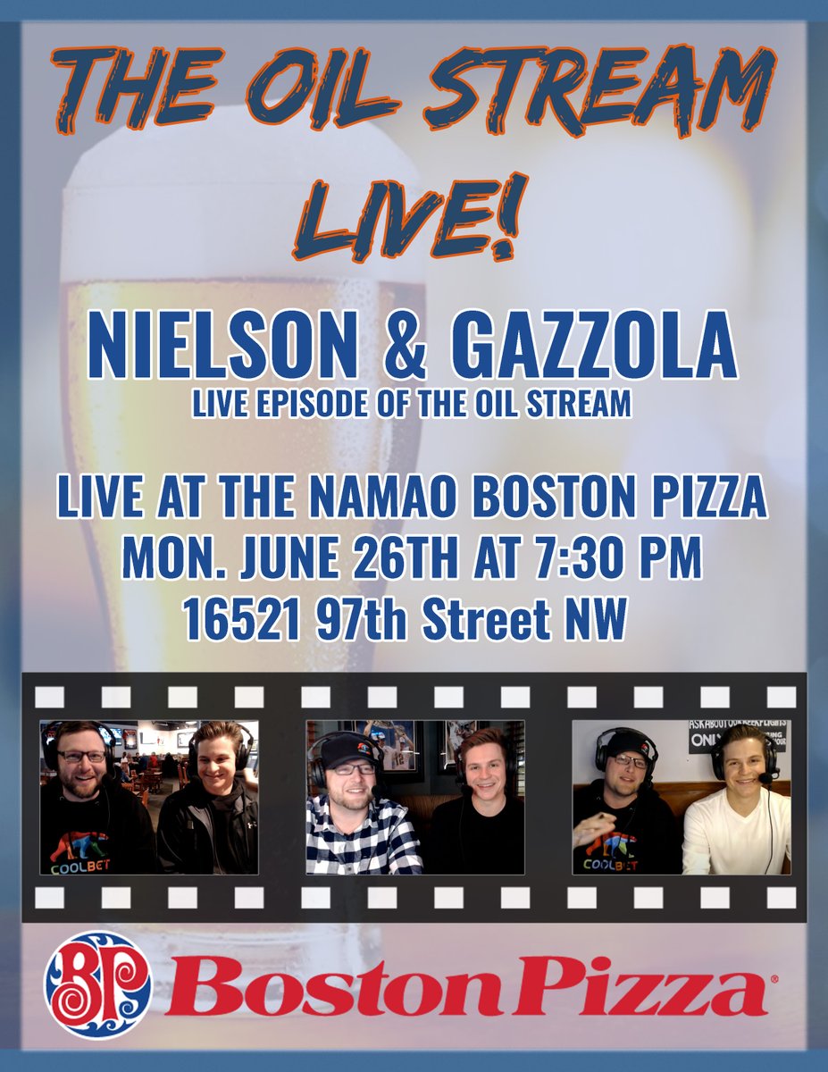 BostonPizzaNA's tweet image. We can hardly contain ourselves.... Monday the 26th We have The Oil Stream Live on location at Boston Pizza Namao 16521 - 97 Street NW, Starting at 7:30pm.

#BostonPizza #BostonPizzanab #theoilstreamlive #podcast #yeg
