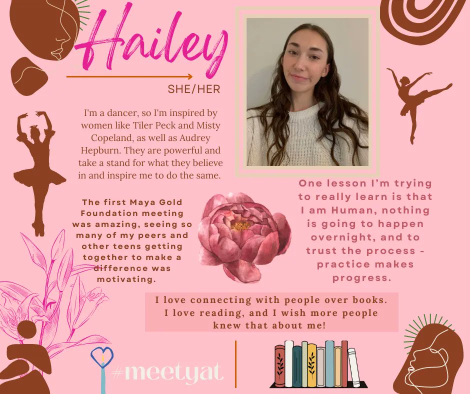 Our next #YouthActionTeam member to introduce is Hailey! Hailey is a dancer, part of the Fashion Design program at BOCES, and brings her experience as a rising Senior at New Paltz High School to her position as a #YAT member. Welcome, Hailey! 

#mayagoldfoundation #meetYAT