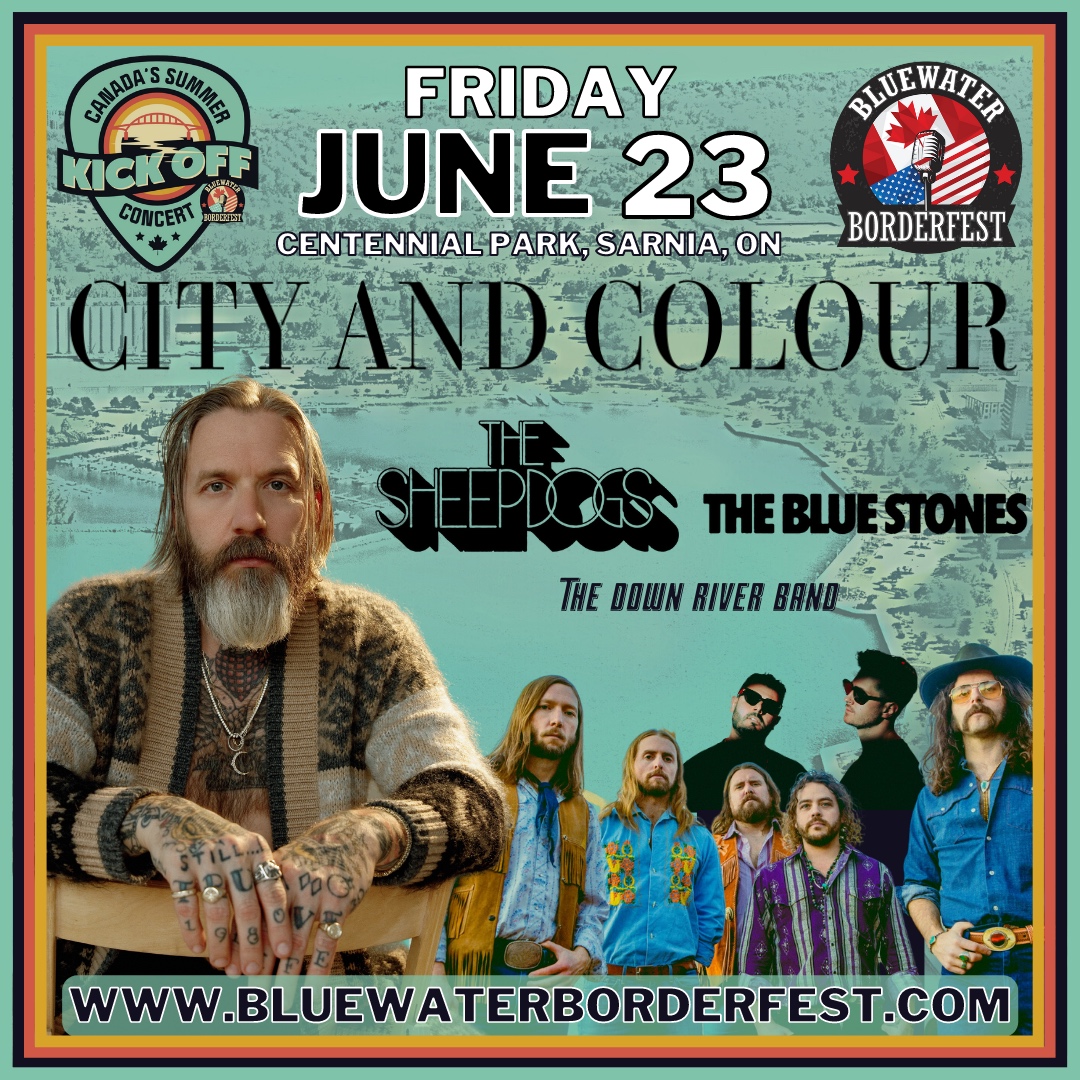 😁FRIDAY, JUNE 23, 2023: @cityandcolour, @TheSheepdogs, @TheBlueStones, #TheDownRiverBand 👀