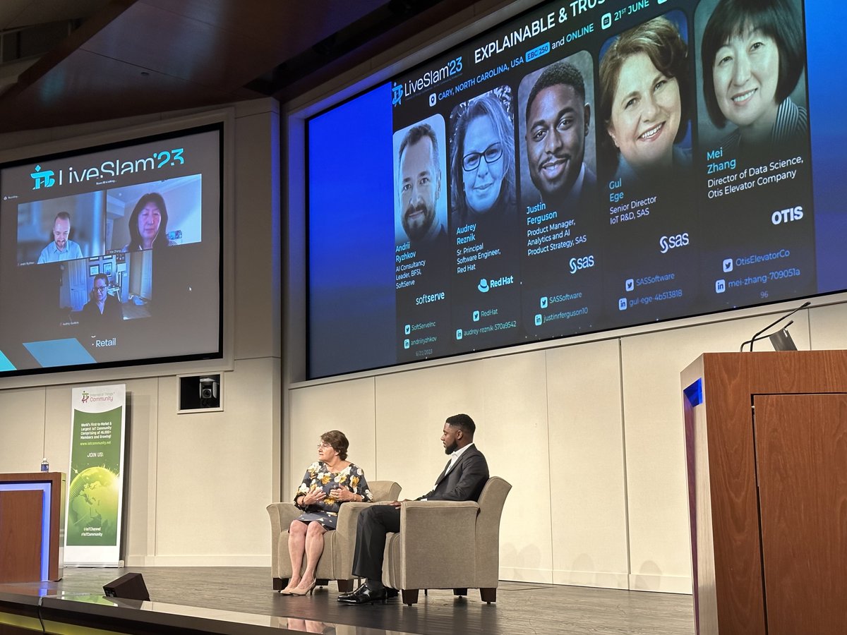 SAS' Gul Ege & her AIoT Panel share experiences with AI models at #IoTSlam.  To achieve the best outcomes, AI models have to be precise, but feature creation and selection must also be trustworthy and explainable. #IoTCommunity