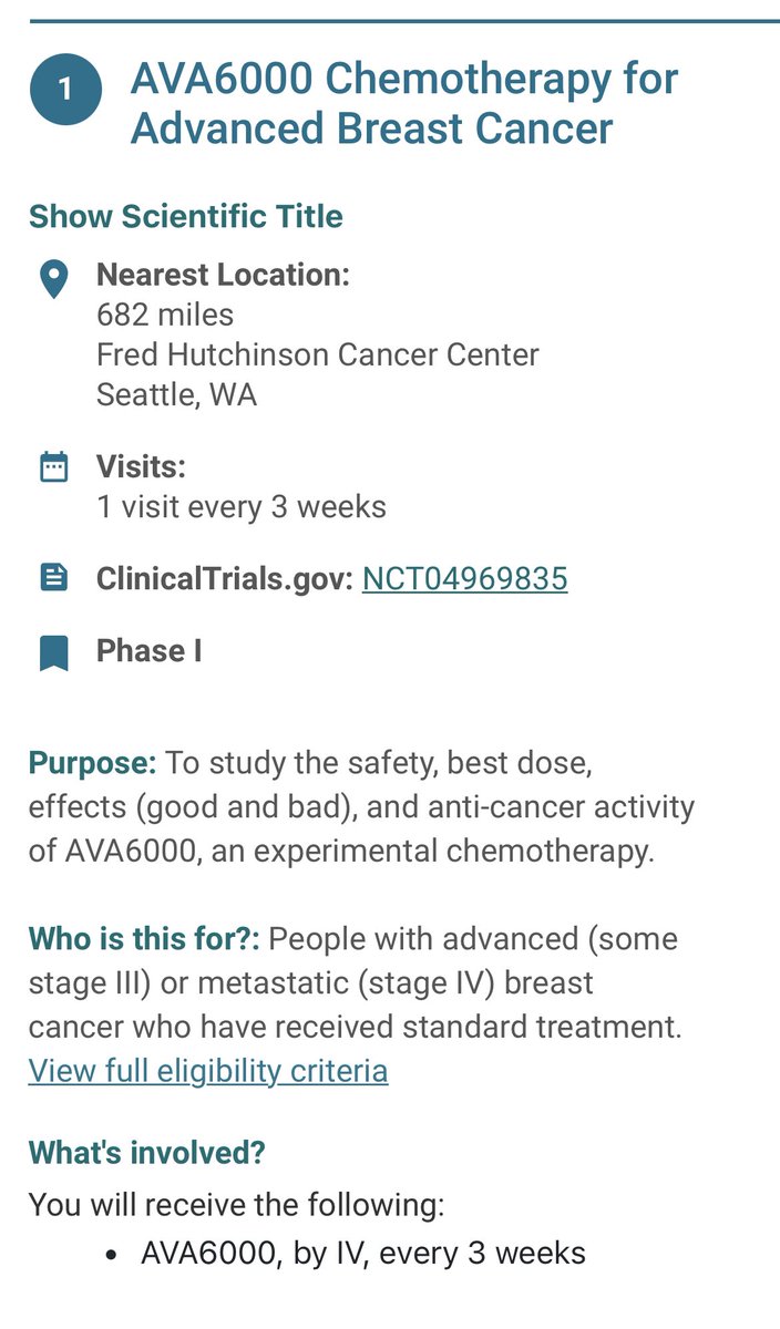 AVA6000 was added to the Metastatic Trial Talk site this month under ‘New Clinical Trials For Stage IV Breast Cancer’:

metastatictrialtalk.org/new-metastatic…

#AVCT