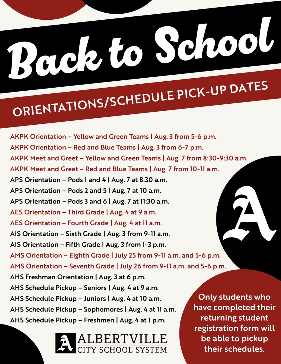 AvilleCityBOE's tweet photo. 😎: It will be here before you know it! Mark your calendars now, and save the dates for your student's orientation/schedule pick-up. Only students who have completed their student registration form will be able to pick up their schedule. https://t.co/XDfDoDzATo! https://t.co/qW9Btunl7k