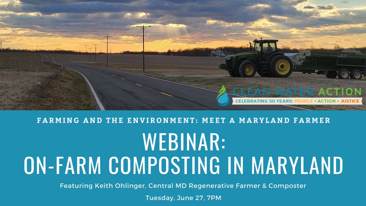 Curious about #compost? Want to understand what our victory this year expanding on-farm #composting in #mdga23 will do for MD's air, water, farms, &amp; #ZeroWaste goals?

Join us Tuesday for a conversation with MD farmer &amp; composter Keith Ohlinger! RSVP here: cleanwater.salsalabs.org/md-farm-compos…