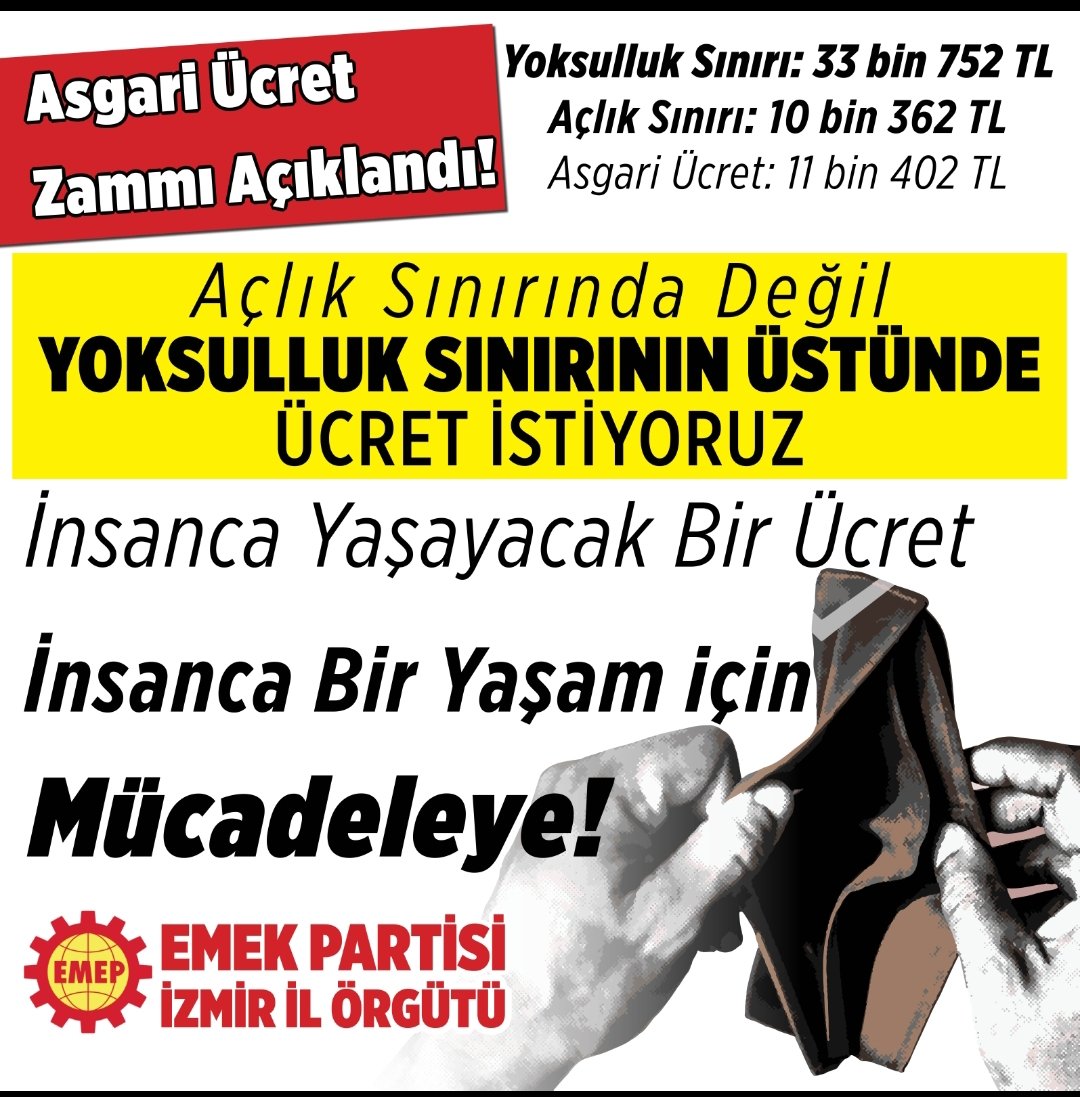 Emepizmir's tweet photo. Açlık sınırında değil, yoksulluk sınırının üzerinde ücret istiyoruz!
İnsanca yaşayacak bir ücret
İnsanca bir yaşam için mücadeleye!
#izmir #emekpartisi #asgariücret https://t.co/npFL7U1GfX