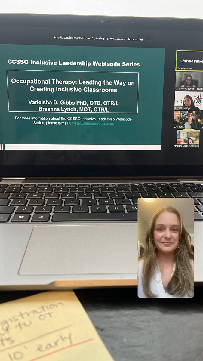 Amazing discussion today during the @CCSSO webisode with @AOTAInc! Sharing occupational therapy’s distinct value in inclusion and mental health work with school leaders is what dreams are made of.