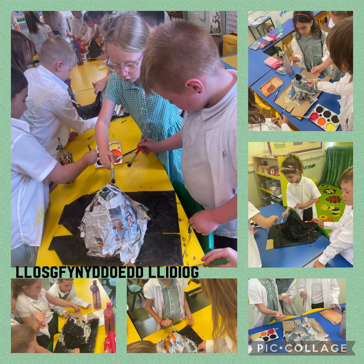 TwmbarlwmCG's tweet photo. 🌋 Rhan 3 adeiladu llosgfynydd- dechreuom baentio ein llosgfynyddoedd heddi 🎨 Roedd cymaint o fwynhau a phaent ym mhobman- rhaid oedd cael disco glanhau a chystadleuaeth am y wipe fwyaf brwnt!! 🪩😆 @cwmgwyddon https://t.co/vTNXITsAuh