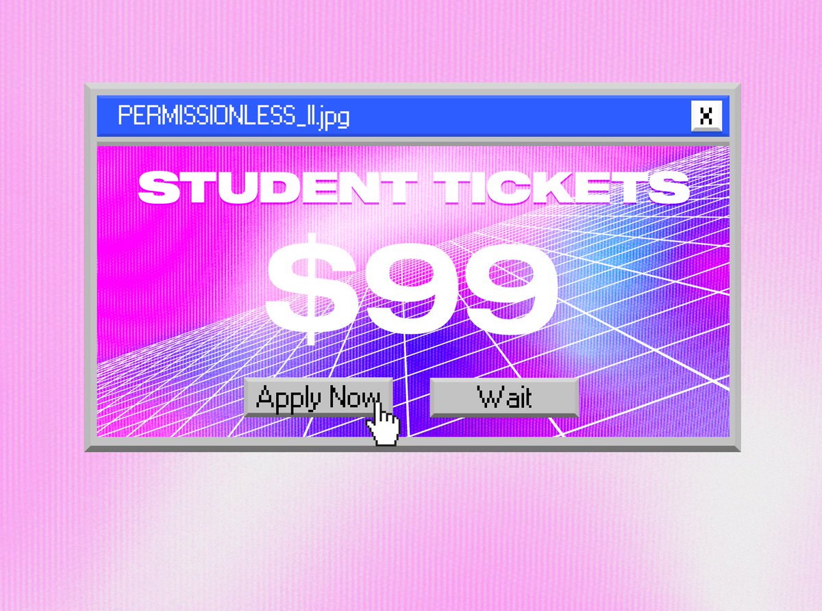 Attn students currently enrolled in college or uni ⚡

Unlock the full Permissionless II experience for a fraction of the cost 💸  

Apply to our student ticket program today!🤠👇
blockworks.com/permissionless