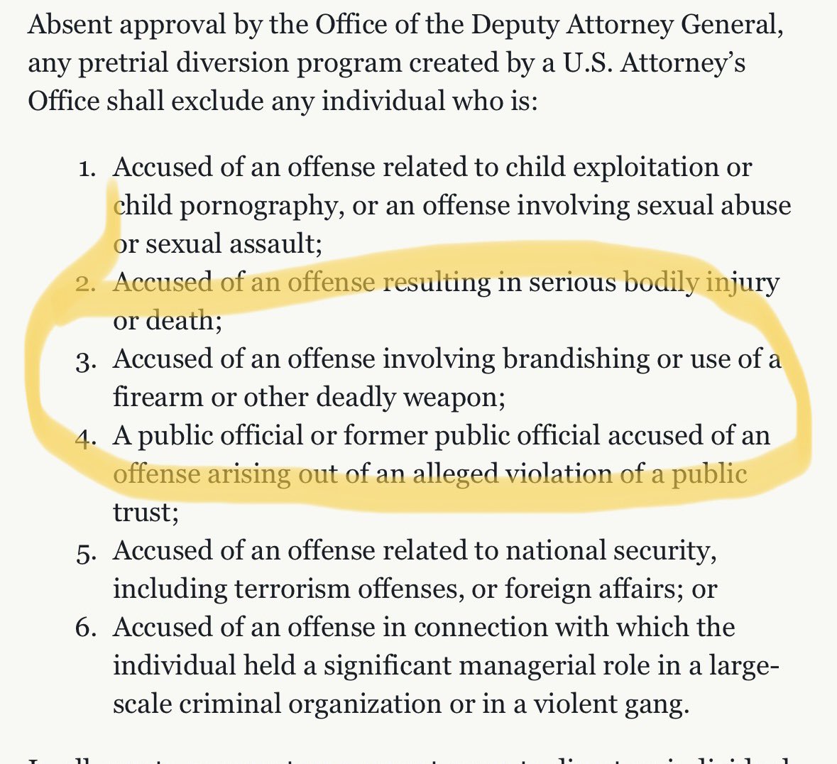 As I suspected, Hunter Biden was not even eligible for Pre-Trial Diversion under DOJ guidelines. The US Atty Manual makes his plea agreement impossible w/o approval from the Deputy Attorney General, which no-on else on the planet could get! #Law #lawtwitter 
#HunterBiden #Biden