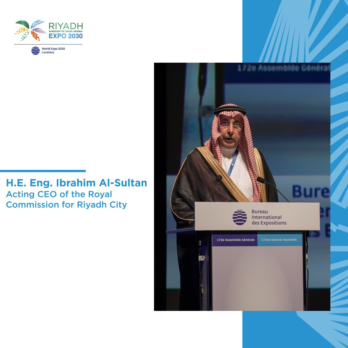 Expo2030Riyadh's tweet photo. At the @bieparis General Assembly in Paris, H.E. Eng. Ibrahim Al-Sultan, Acting CEO of the Royal Commission for Riyadh City said: “We are ready to move forward immediately, and we are planning to build the #RiyadhExpo2030. I can guarantee the readiness of the exhibition by 2028.” https://t.co/CSlOcHSdkj