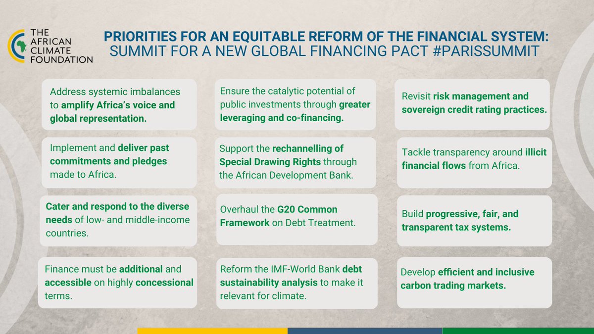 fatenaggad's tweet photo. What would a serious reform agenda look like? Over the last 4 months, we consulted African experts and practitioners, listened to many during joint convenings   we cohosted with partners at the margins of key meetings. This are the priorities they identified 👇
#ParisSummit https://t.co/x4zs3Pemrk
