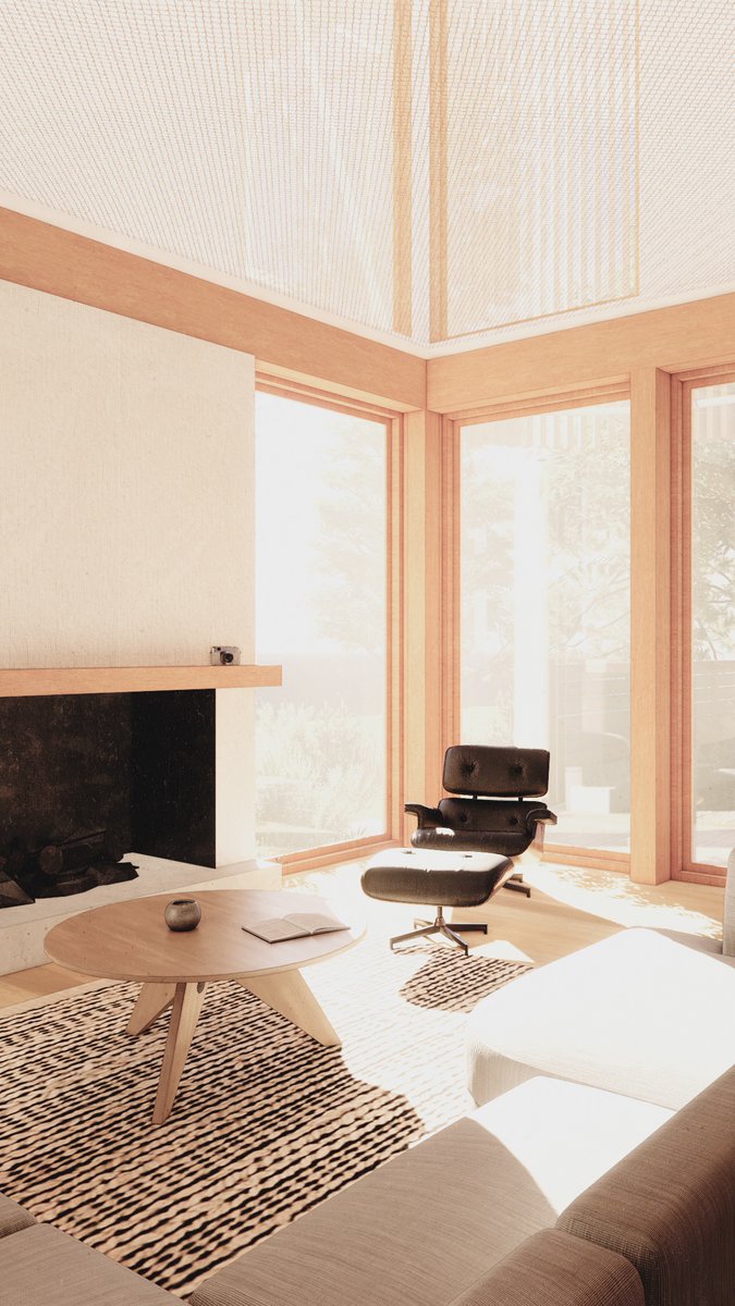 By placing the entry of the Riverbend House design midway through the plan, the home's front room becomes unobstructed space to occupy, with clear views to the courtyard and street outside.