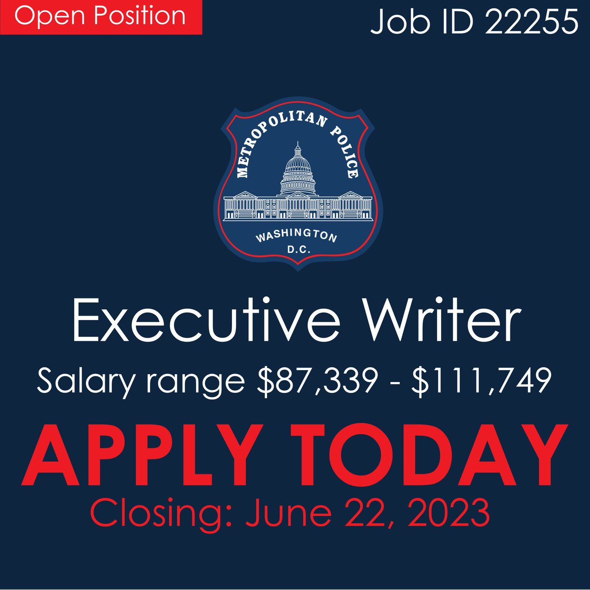 📢 Join MPD, DC's premier law enforcement! We're hiring an Executive Writer in the Office of Communications. Skilled writer? Passionate about strategic comms? Craft speeches, create content, engage audiences, and more. Apply now: bit.ly/3N5ntgG