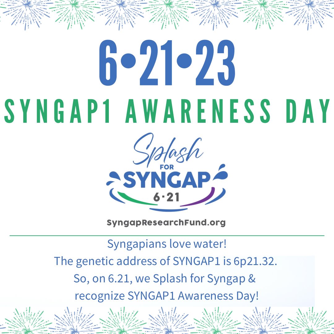 SyngapSoiree's tweet photo. 6.21 is SYNGAP1  Awareness Day and is celebrated with Splash for Syngap, because the SYNGAP1 gene is located on chromosome 6, in the 6p21.3 region. SYNGAP SOIREE | SPARKS OF HOPE https://t.co/sekyC7FLaw @curesyngap1 #syngapsoiree #sparksofhope #syngapresearchfund https://t.co/3BeJFT0W4u