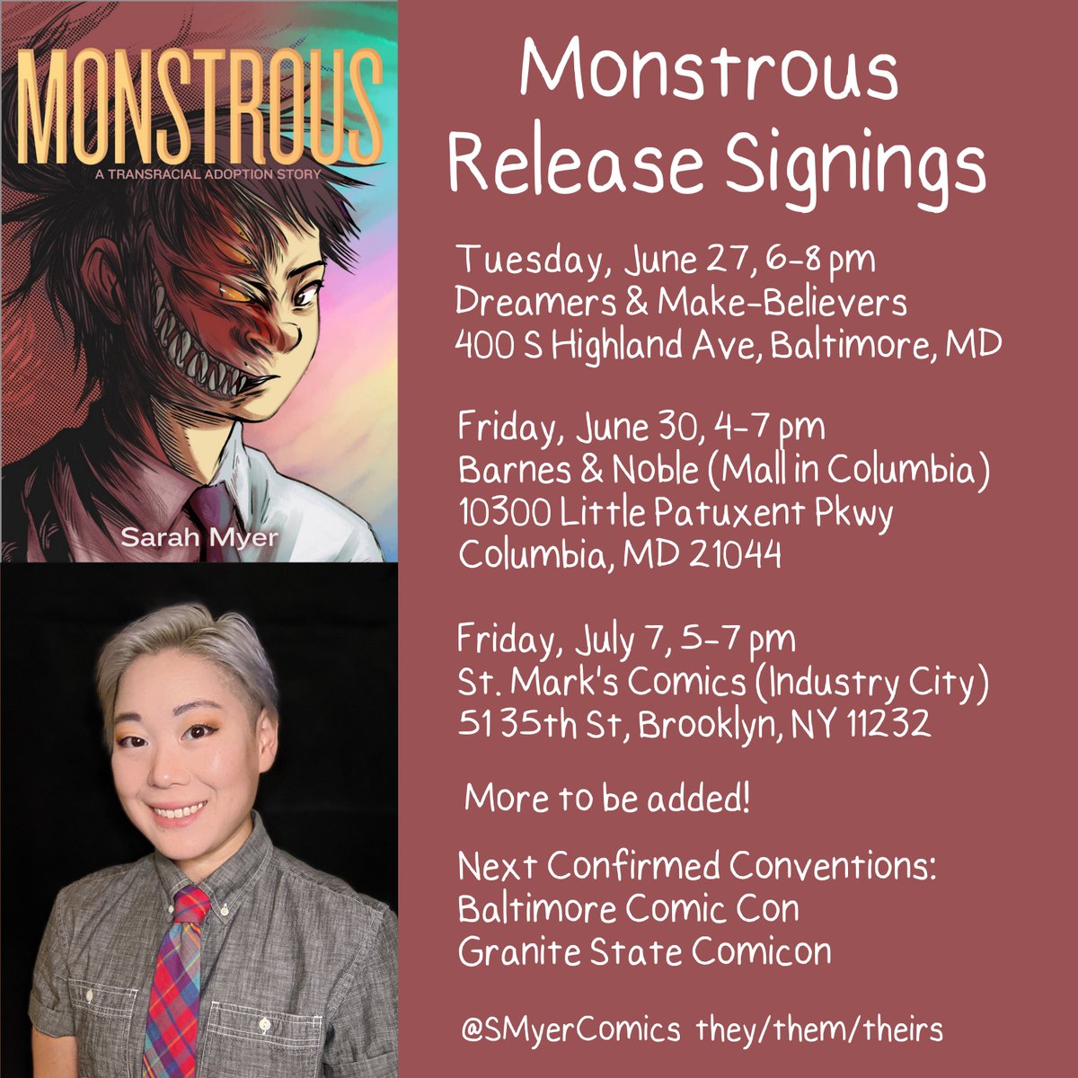 Monstrous comes out JUNE 27! #Monstrousatransracialadoptionstory #monstrous #graphicmemoir #graphicnovel Here's my signing schedule so far!
Pre-order link: us.macmillan.com/books/97812502…
