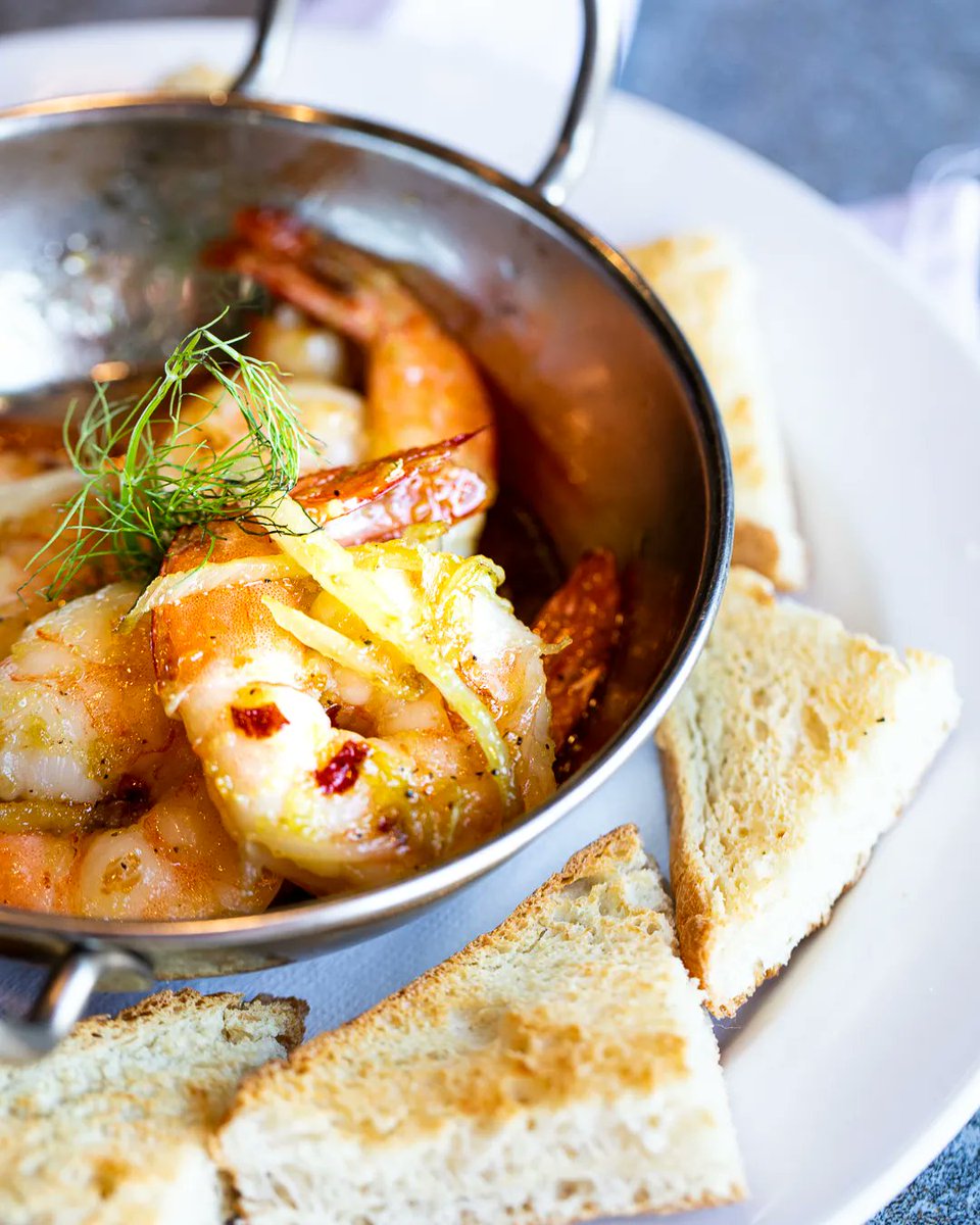 Plump shrimp sauteed in fennel & garlic butter, flamed with Pernod. Served with toasted bread for dipping. Ask for the Garlic & Fennel Shrimp. #lunch #dinner #peachtreecity