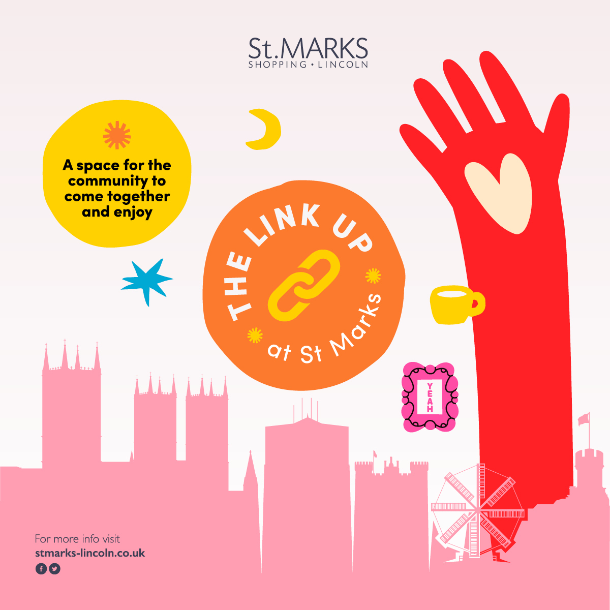 We're excited to be launching, The Link Up <a href="/StMarksShopping/">St Marks Shopping</a>! 

Designed as a FREE space, for the people of Lincoln to come together and connect, and available on a first come first served basis

For details 👉 bit.ly/3X3rN4J