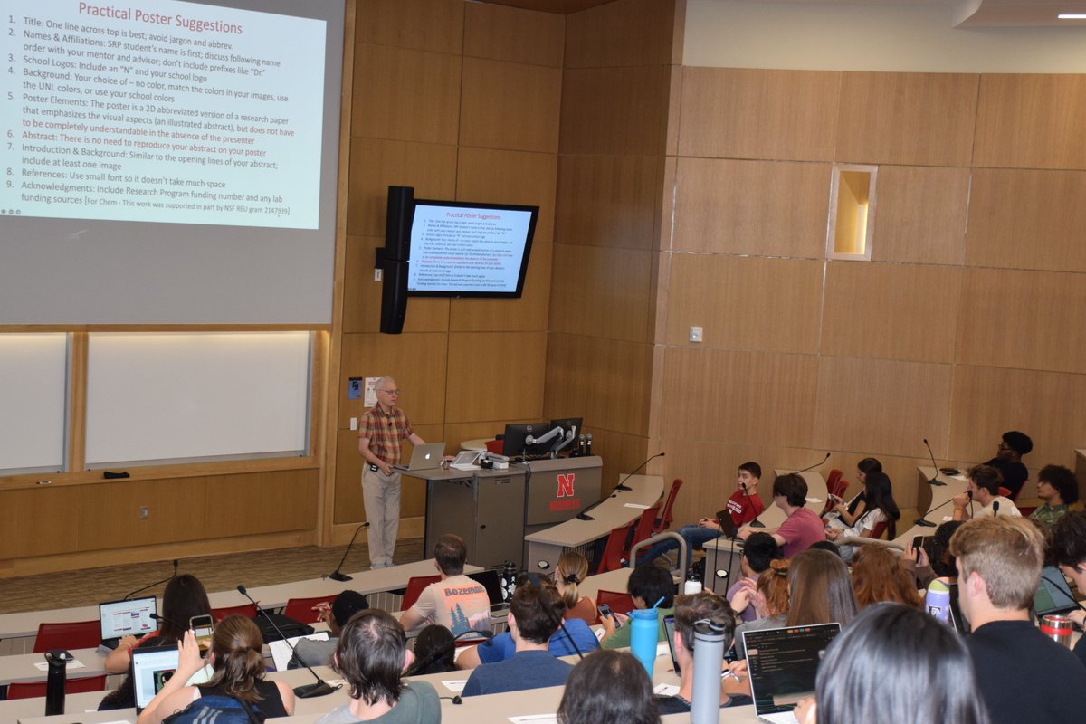 NebraskaEPSCoR's tweet photo. Takin' care of #scicomm business
(& #NSFfunded #REU students)!
Kudos to @UNLGradStudies for today's mock symposium, showing our summer guests the #secretsforsuccess in giving research poster talks. @unlchemistry's @mgriep1 gets a ๐ for mentoring!
Info: https://t.co/KNaxAYkY3t https://t.co/kefgCedePz