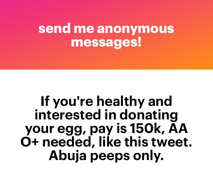 Like this tweet is you are healthy and can donate your Egg