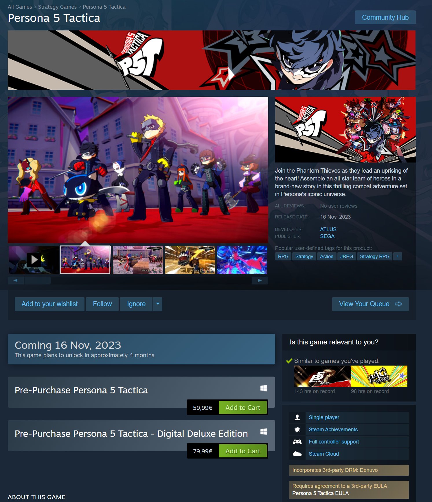 Faz on X: Persona 5 Tactica Steam page is up  / X