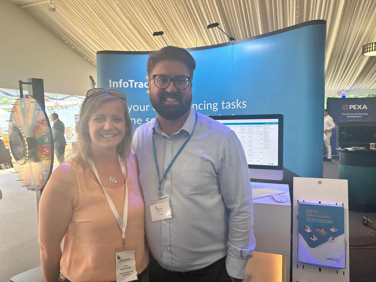 ConveyancingFnd's tweet photo. Laura Burkinshaw pictured with Ryan Cox from @InfoTrack_UK  - Ryan recently won a bottle of champagne in our @decappeal Earthquake Appeal Prize Draw.

Today he returned the favour and Monique Burroughes won some swanky socks!

#BLGConference2023 https://t.co/TtRMEvMHTk