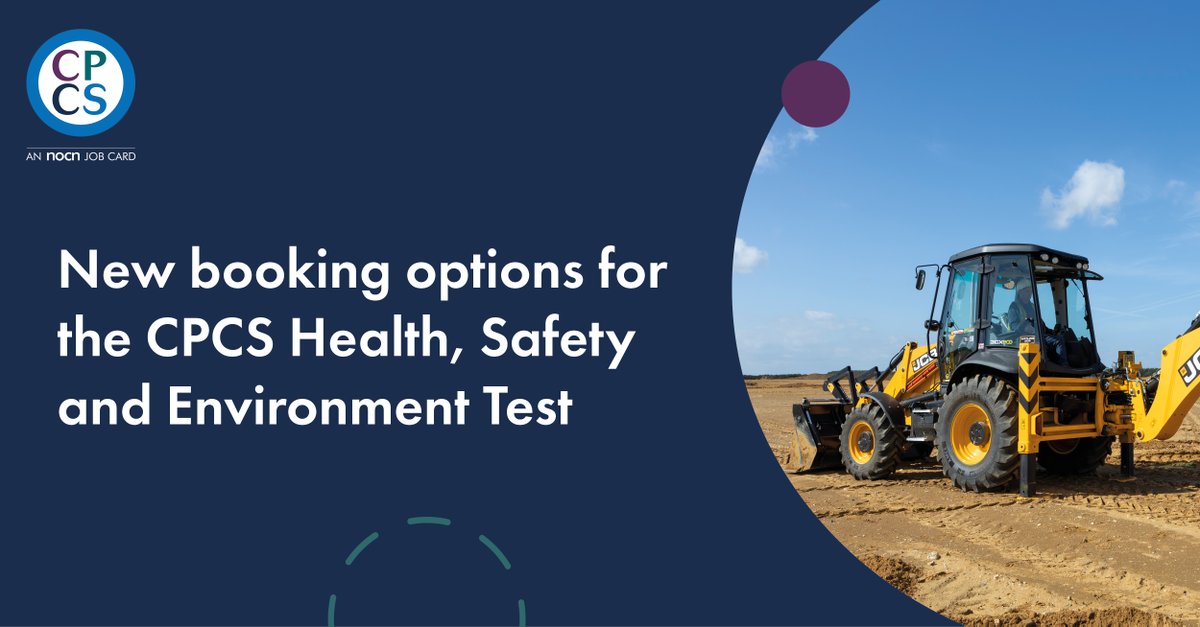 Following the launch of the CPCS Plant Operative Health, Safety and Environment Test earlier this year, we're pleased to announce that the functionality for Centres and Employers to book tests on behalf of their learners or employees is now live!

 nocnjobcards.org/CPCS/cpcs-plan…