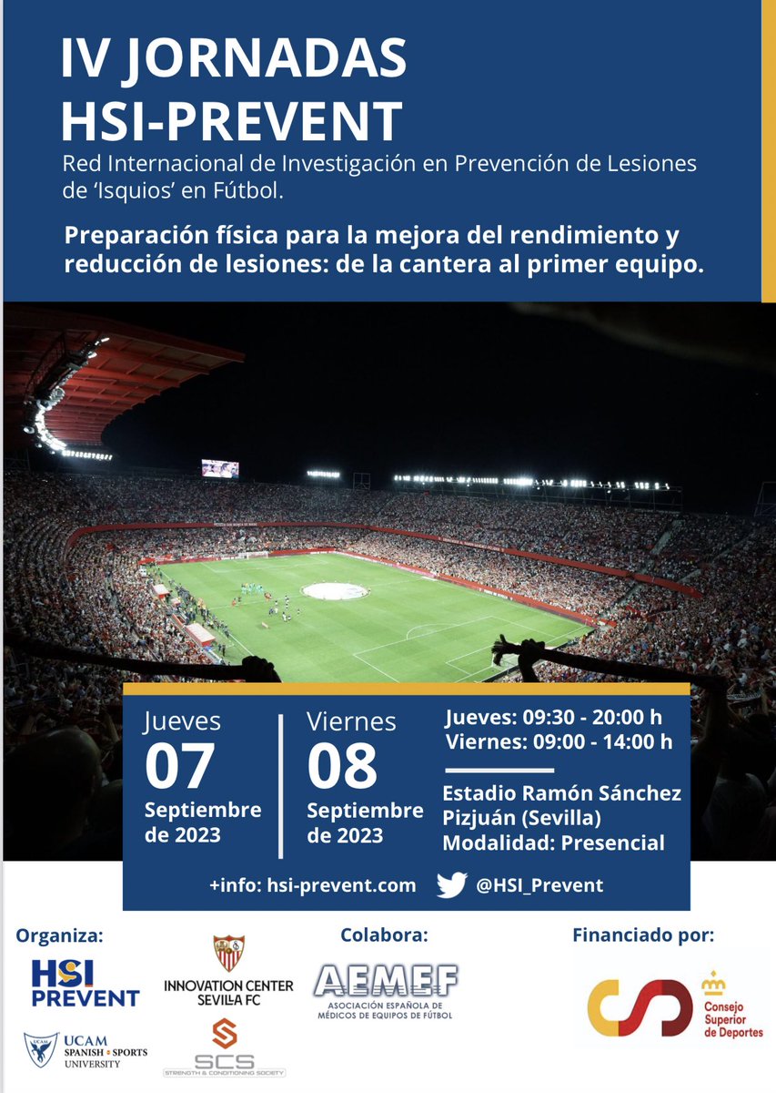 HSI_Prevent's tweet photo. 🚀 Ya está todo preparado para las próximas jornadas de @HSI_Prevent 

🤝 Este año por primera vez en formato presencial.

📍Para ello, hemos buscado el mejor escenario posible #EstadioSanchezPizjuan del @SevillaFC 

📅 Así que guarda la fecha: 07-08 Septiembre

👊🏻Os esperamos👊🏻 https://t.co/ul1qY3yy43