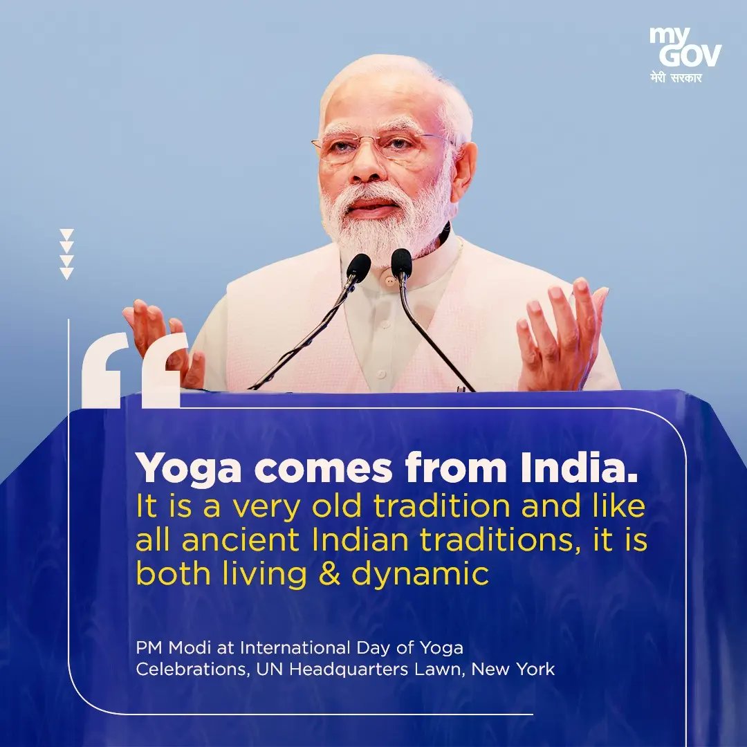 Yoga comes from India.

#InternationalYogaDay
#HarAnganYoga
#ModiInUSA
#YogaAnywhereEverywhere
#PMModiUSVisit
#IndiaUSRelations