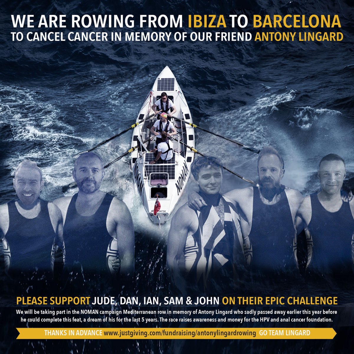 IanMillner's tweet photo. 5 of us are rowing from Ibiza to Barca on July 5th. 3 days &amp; nights over Orca infested waters...to raise money to cancel cancer. Link in bio to donate, we really appreciate your support. 

It's a personal challenge in honour of our dear friend Antony Lingard. Thank you... https://t.co/WMt0MVZxrr