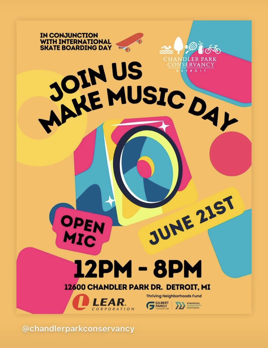 Get out and support <a href="/makemusicday/">Make Music - June & December 21</a> Detroit today, June 21st!
Check out the wide variety of events! Wayne State’s Old Main, <a href="/ChandlerParkDet/">Chandler Park Det.</a> &amp; the East Side Community Studio will all be hosting a wide variety of musicians &amp; events throughout the day!
makemusicdetroit.org